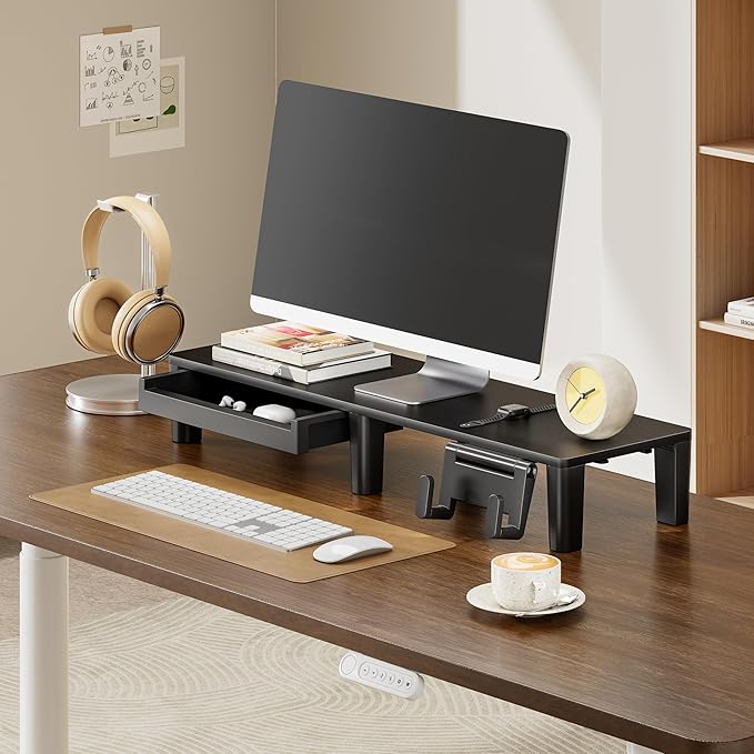 Monitor Stand Riser for Desk, Ergonomic Computer Riser with Storage Drawer, Desktop Shelf Organizer for PC, Laptop, Desk Computer Riser For Home Office
