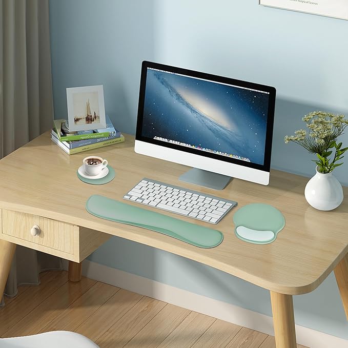 Ergonomic Keyboard Mouse Pad Wrist Rest Support Set for Laptop/Computer/Desktop,Memory Foam Hand Rest Wrist Cushion for Gaming/Office,Lightweight Comfortable (Green)