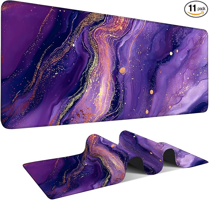 Purple Marble Extended Gaming Mouse Pad 31.5x11.8inches Large Desk Mat Anti-Slip Rubber Base & Durable Stitched Edges for Gamers Smooth Mouse Writing Surface for Desk Office/Home