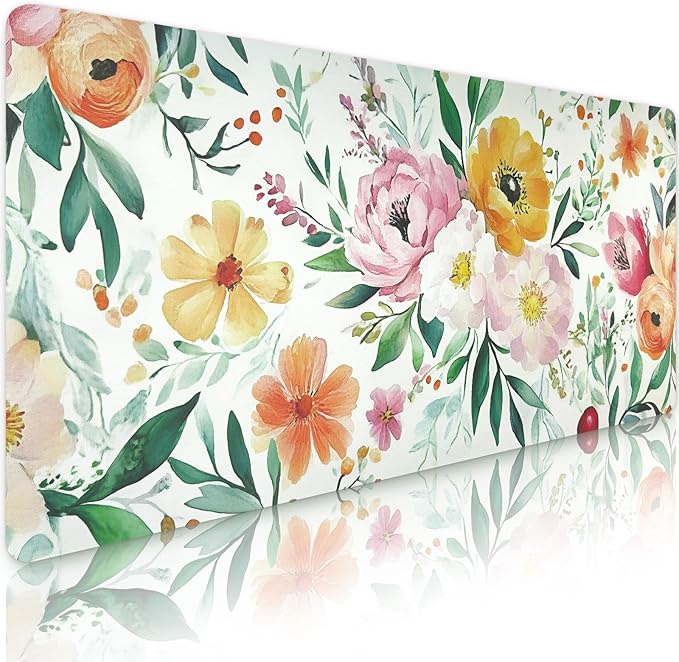 Bloss Pink+Yellow Rose Desk Mat, Leather Desk Pad, Desk Matt for Desktop, Waterproof Desk Pad Mat, Computer Mat for Office Work/Home/Decor-31.5 x 15.7 Inches