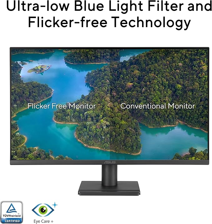 ASUS 27" 1080P Eye Care Monitor (VA279HG) - IPS, Full HD, 99% sRGB, Frameless, 120Hz, 1ms, Adaptive-Sync, HDMI, VGA, Low Blue Light, Flicker Free, Wall Mountable, 3 yr Warranty