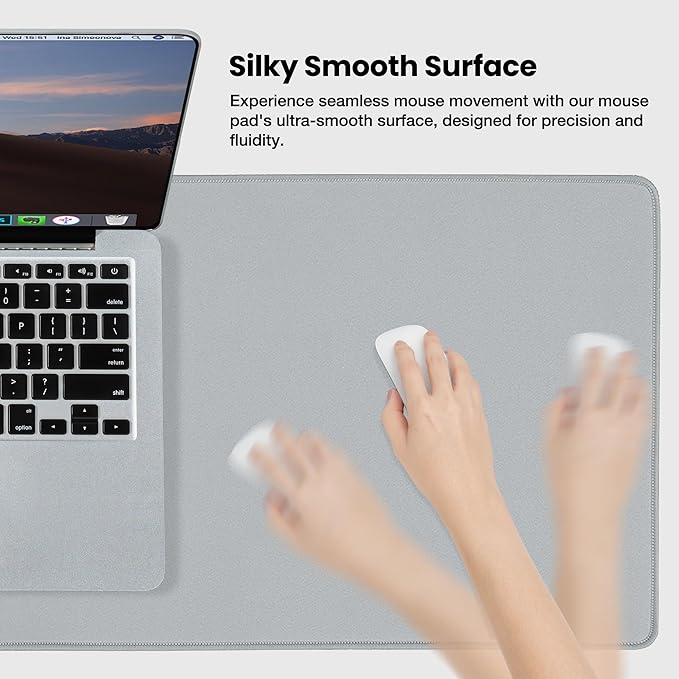 ALOANES Waterproof Mouse Pad with Durable Stitched Edge, Large Gaming Keyboard Pad, Non-Slip Rubber Base Mouse Mat, Extended Desk pad for Gamer, Office & Home, Gray Mousepad 27.6"x11.8"x0.12"