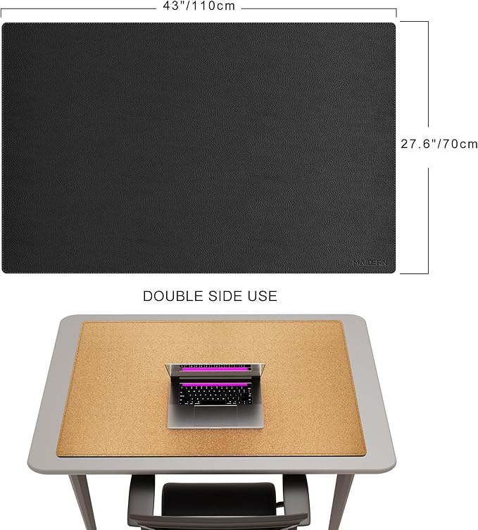MAIDERN 43.3”x 27.5” Leather Desk Pad, Large Desk Mat, Reversible Cork & Leather Large Mouse pad for Desk, Waterproof Computer Desk Pad for Gaming Home Office (Black)