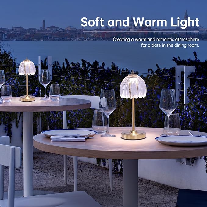 Tulip Table Lamp with 5000mAh Battery & Touch Control, Cordless Table Lamp with 3 Colors, Dimmable Rechargeable Table Lamps for Bedroom, Nightstand, Living Room, Entryways (Transparent Tulip)