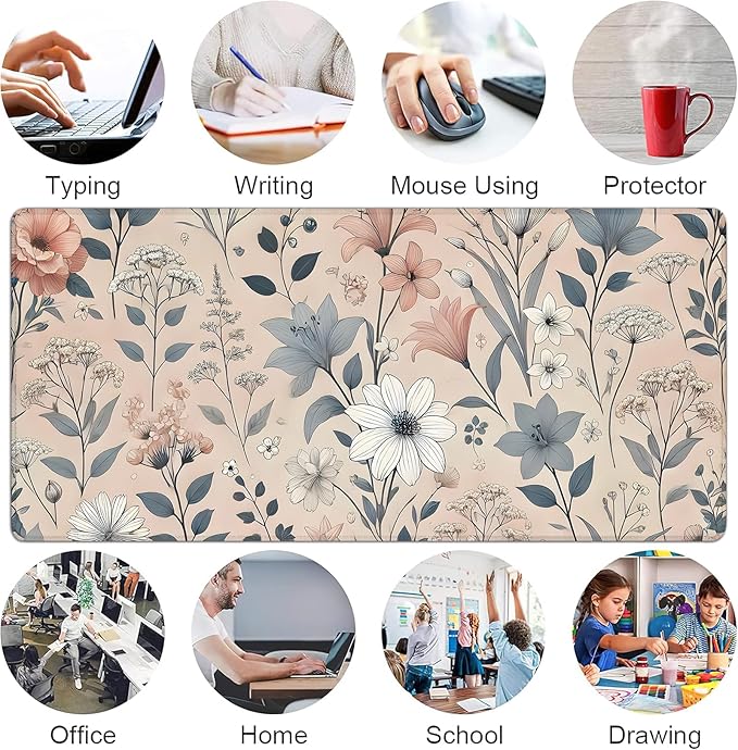 Desk Mat, Aesthetic Dark Plants Floral XXL 35.4"x15.7"Large Gaming Mouse Pad, 3mm Thick Gaming Keyboard Pad,Desk Pad Non-Slip Rubber Base with Stitched Edges for Office Game Home Decor