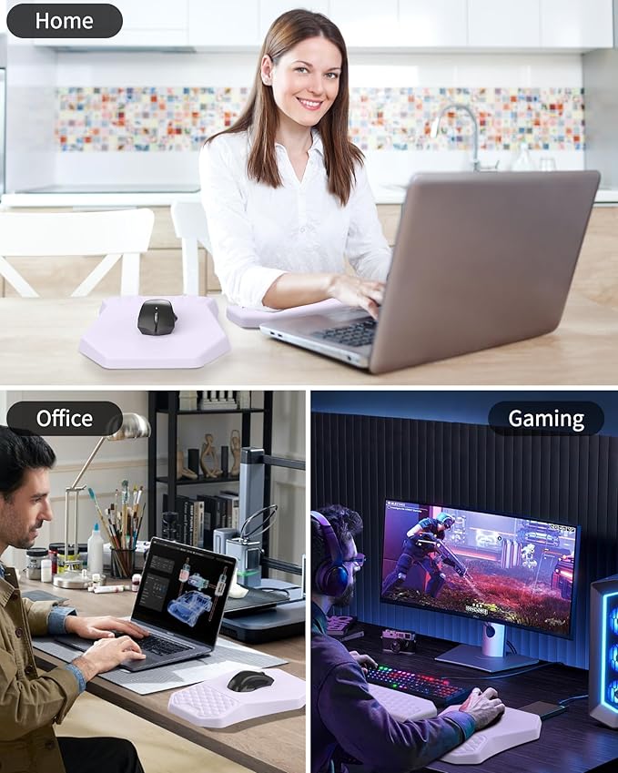 Ergonomic Mouse Pad Wrist Rest Support, Massage Design Surface for Carpal Tunnel, Memory Foam, Non-Slip PU Base for Computer Desk, Purple