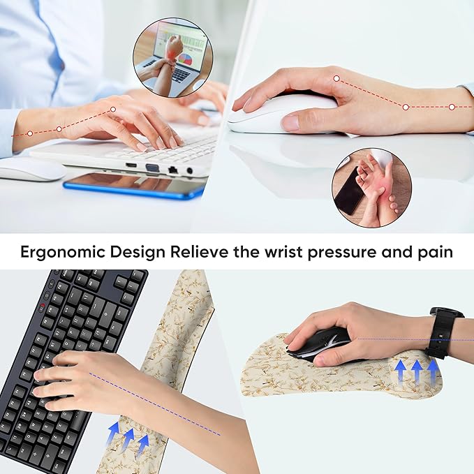 RICHEN Mouse Pad and Keyboard Wrist Rest, 3-in-1 Computer Mousepad and Coaster Set, Non-Slip Keyboard Wrist Rest and Mouse Pad Set Ergonomic Design (FKMWR-65)