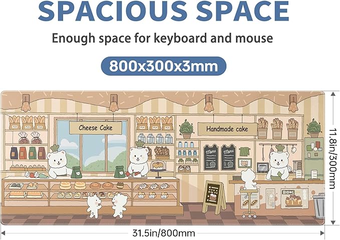 Cute Mouse Pad Large Desk Mat Extended Keyboard Pad Funny XL Mousepad with Non-Slip Base and Stitched Edge Kawaii Bear Mouse Mat Desk Pad 31.5 x 11.8 in Mouse Pads for Desk Decor Home Office Gaming
