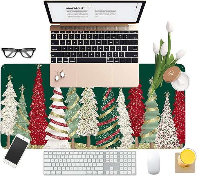 Christmas Tree - Green Extended Gaming Mouse Pad 1.5x11.8inches Large Desk Mat Anti-Slip Rubber Base & Durable Stitched Edges for Gamers Smooth Mouse Writing Surface for Desk Office/Home