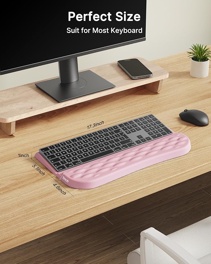 Keyboard Wrist Rest Stand for Desktop, 2 Angle Ergonomic Computer Keyboard Holder Stand, Key Board Riser with Wrist Support, Arm Rest for Office, Home, Desk(Pink)