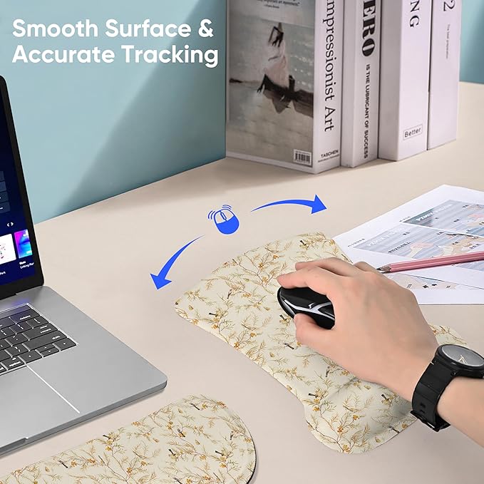 RICHEN Mouse Pad and Keyboard Wrist Rest, 3-in-1 Computer Mousepad and Coaster Set, Non-Slip Keyboard Wrist Rest and Mouse Pad Set Ergonomic Design (FKMWR-65)