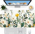 Flower Desk Mat, Desk Matt for Desktop, Leather Mouse Pad, Waterproof Large Keyboard Pad, Anti-Slip Computer mat, Keyboard and Mousepad for Women Office Decor (31.5"x15.7")