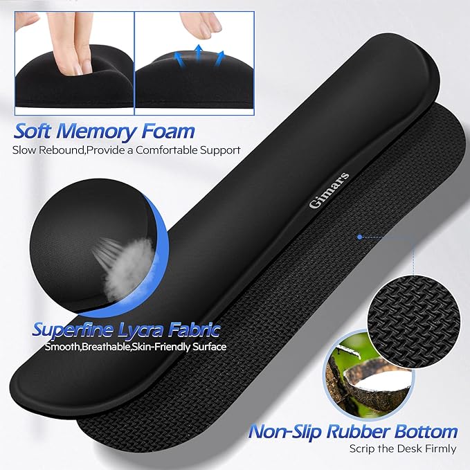 Gimars 4 in 1 Mouse Pad and Keyboard Wrist Rest Set, Large Mouse Pad with Memory Foam Wrist Support Pad for Desk with Coaster, Easy Typing, Gaming Office Home, 31.5x12 inch, Black