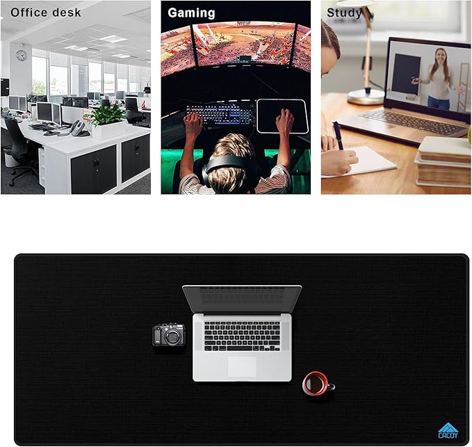 Cacoy 55" x 24" Extended Gaming Mouse Pad, XXL Large Mousepad for Full Desk, Oversized PC Computer Mouse Mat with Smooth Tracking Surface and Stitched Edge, Non-slip Rubber Base Office Desk Mat, Black
