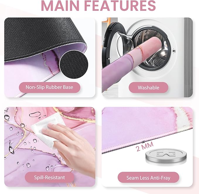 Pink Desk Mat, Large Mouse Pad with Wrist Rest, Ergonomic Keyboard Wrist Support, Carpal Tunnel Mousepad XXL Cushion with Coaster Set, Computer Keyboard Mat, Pink Marble