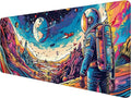 Space Planet Desk Mat Astronaut Spaceship Cosmic Large Gaming Mouse Mat with Stitched Edges,Non-Slip Waterproof Rubber Base Mous Mat 31.5"x11.8" Office Computer Keyboard Laptop Home