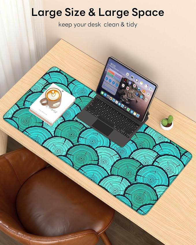 XL Gaming Mouse Pad, 31.5x15.7'' Large Desk Mat with Anti-Slip Rubber Base & Stitched Edges for Gaming, Office, Home, Annual Rings