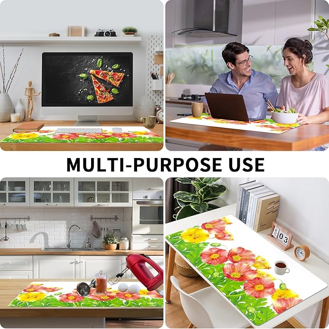 Bloss Desk Mat Field Poppy, Leather Desk Pad, Desk Matt for Desktop, Waterproof Desk Pad Mat, Computer Mat for Office/Home/Decor/Desk Protector(31.5 x 15.7 Inches)