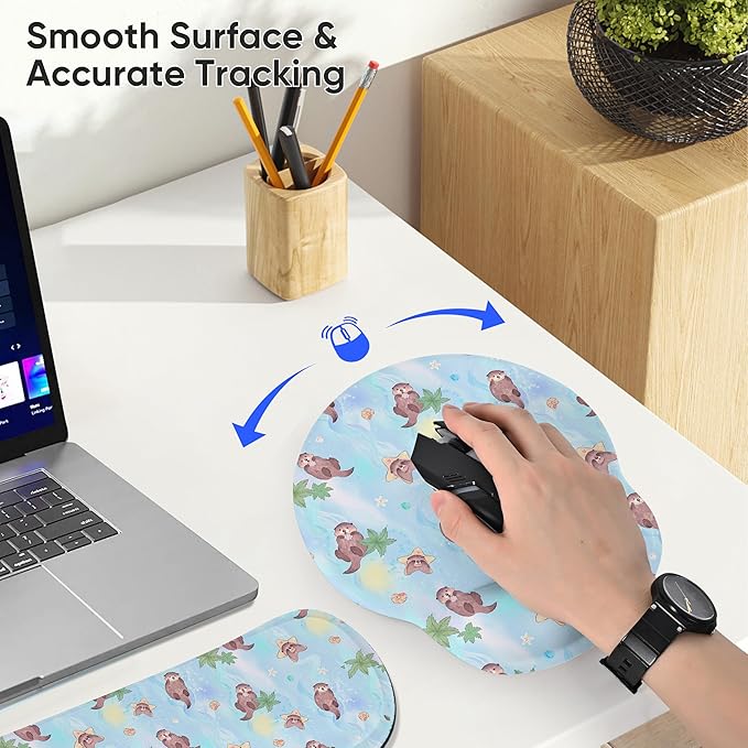 Ergonomic Keyboard Mouse Pad Wrist Rest Support Set for Laptop/Computer/Desktop,Memory Foam Hand Rest Wrist Cushion for Gaming/Office,Lightweight Comfortable (Lovely Otter)