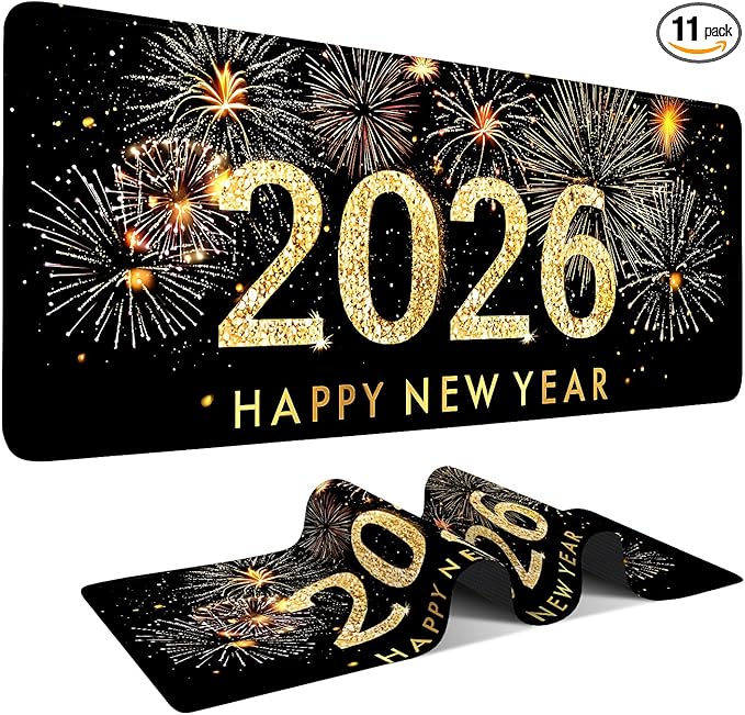 Happy New Year - 2026 Extended Gaming Mouse Pad 31.5x11.8inches Large Desk Mat Anti-Slip Rubber Base & Durable Stitched Edges for Gamers Smooth Mouse Writing Surface for Desk Office/Home