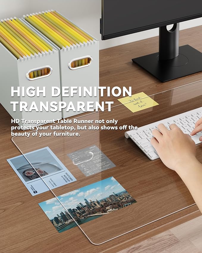 Oterri Clear Writing Desk Pad, 12’’x36” Heat Resistant Waterproof PVC Round Edge Durable Desk Protect Mat, Anti-Static Writing Mat Table Protector