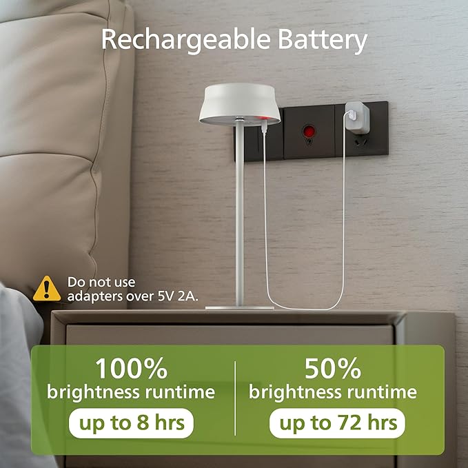 Philips Cordless Table Lamp, Portable Outdoor LED Desk Light,Rechargeable Battery Operated, 2 Adjustable Height, Touch Control & 3 Color Stepless Dimming, Waterproof Lamps for Restaurant/Bedroom