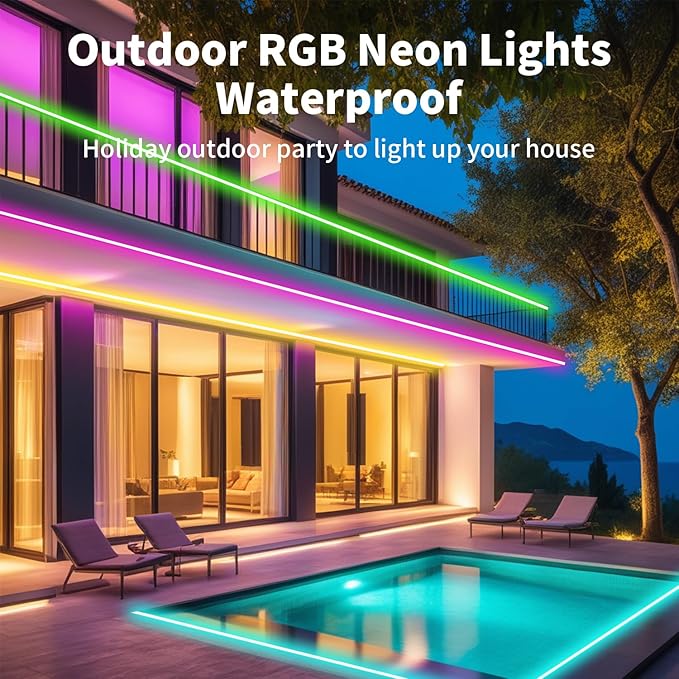 5M RGB Neon LED Strip Lights, 12V Easter Outdoor Neon Rope Lights with App/Remote Control, Color Changing, Valentines Cuttable Waterproof Light Kit for Bedroom TV Backlight Gaming Room Wall Bar Decor