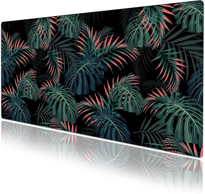 Gaming Flowers Plants Background Pattern Desk Mat Black Background Large Extended XXL Non-Slip Laptop Computer Mouse Pad (31.5" x 15.7")