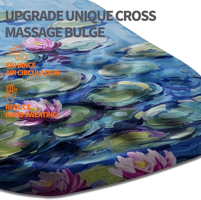 Ergonomic Slope Mouse Pad Wrist Support, Wrist Rest Mousepad for Carpal Tunnel with Massage Bulge and Slow Rebound Memory Foam (12x8 inch, Lotus Pond)