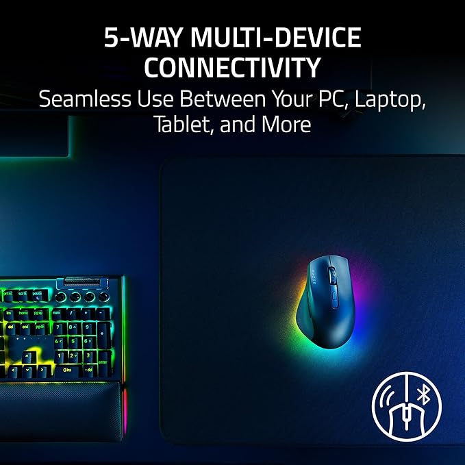 Razer Pro Click V2 Wireless Mouse: Right-Handed Ergonomic Design with Thumb Rest - AI Prompt - Long Battery Life - Multi Device Connectivity via 2.4GHz, Bluetooth, or USB C Wired Mode - Chroma RGB