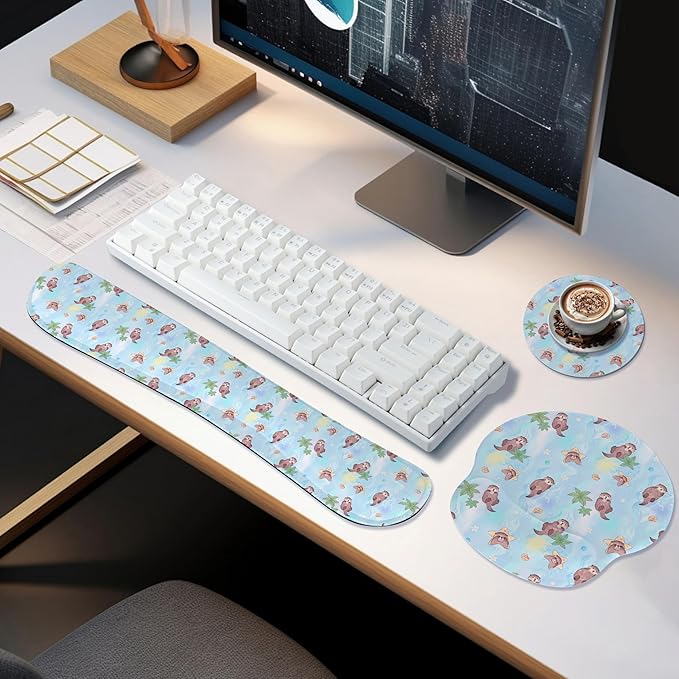 Ergonomic Keyboard Mouse Pad Wrist Rest Support Set for Laptop/Computer/Desktop,Memory Foam Hand Rest Wrist Cushion for Gaming/Office,Lightweight Comfortable (Lovely Otter)