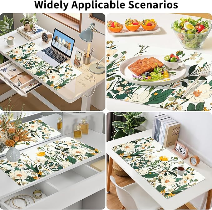 Flower Desk Mat, Desk Matt for Desktop, Leather Mouse Pad, Waterproof Large Keyboard Pad, Anti-Slip Computer mat, Keyboard and Mousepad for Women Office Decor (31.5"x15.7")