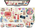 iLeadon Large Desk Cover Mat, Non Slip Gel Mouse Pad with Wrist Support Extra Large, Computer Desk Mat with Keyboard Wrist Rest and Mouse Pad Set, Computer Mats for Desktop Women (Vintage Stickers)