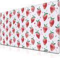 XXL Keyboard Pad Red Mouse Mat, Gaming Mouse Pads Big Mouse Pad, Modern Desk Pad Waterproof Non-Slip Rubber Base, 35.4 X 15.7 inch for Work/Game/Office/Home Summer Fruits Strawberry Leaves