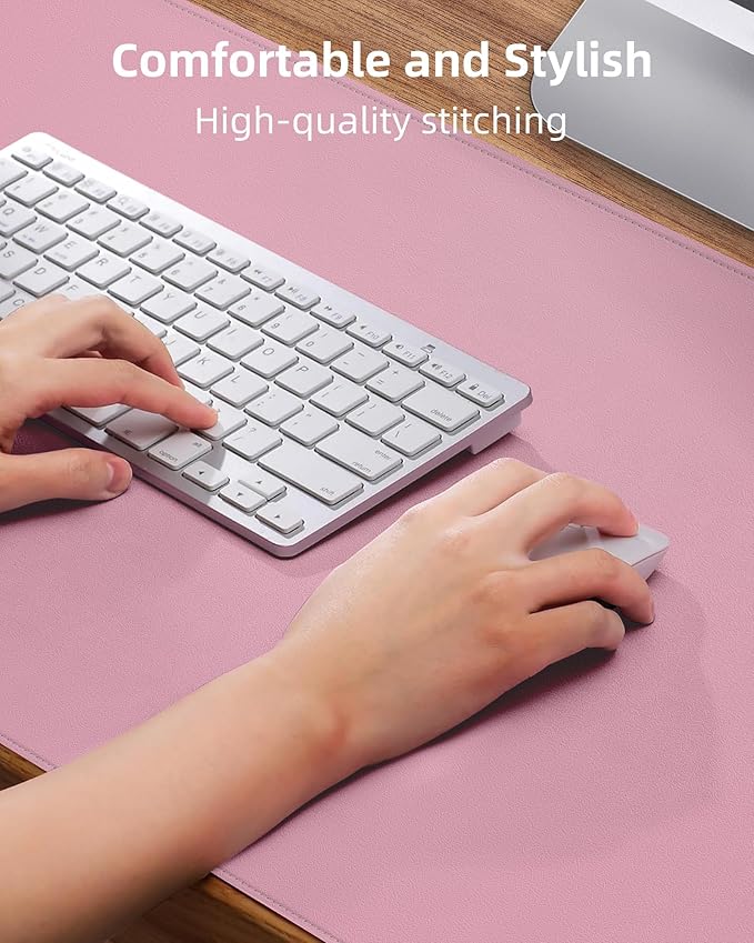 Leather Desk Pad Protector,Desk Mat,Large Mouse Pad, Non-Slip Desk Pad, Waterproof PU Leather Desk Blotter Mat, Desk Cover for Office and Home (Pink, 36" x 17")