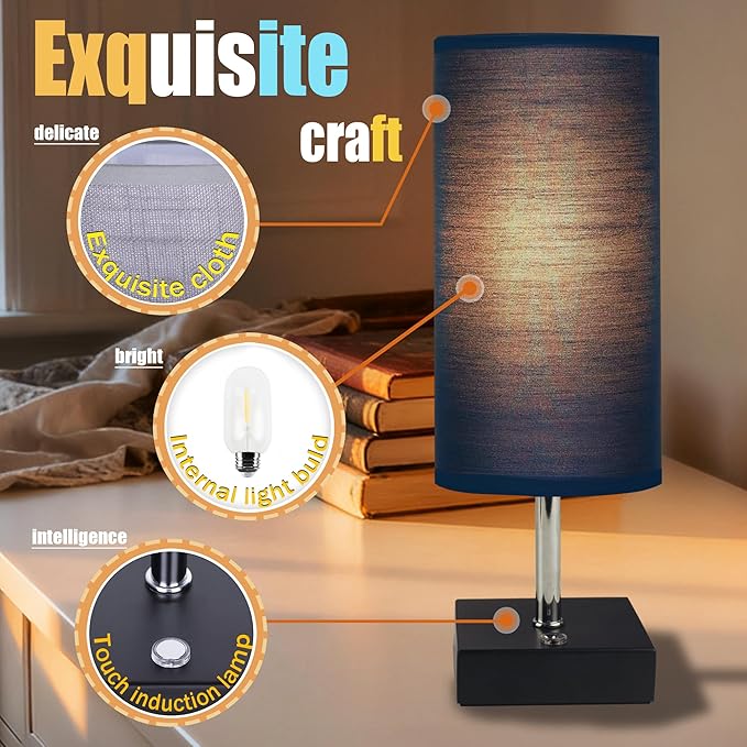 Battery Powered Wireless Desk lamp, Cordless Desk lamp, Three Light Colors and Touch dimming, Suitable for bedrooms, Living Rooms and Study Rooms, 12 inch Touch Charging lamp (Blue)