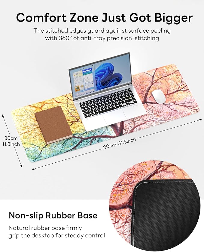Nature Mouse Pad, 31.5 x 11.8 Large Desk Mat with Stitched Edges & Non-Slip Base, Mousepad for Office, Home, Work, Sunset Tree