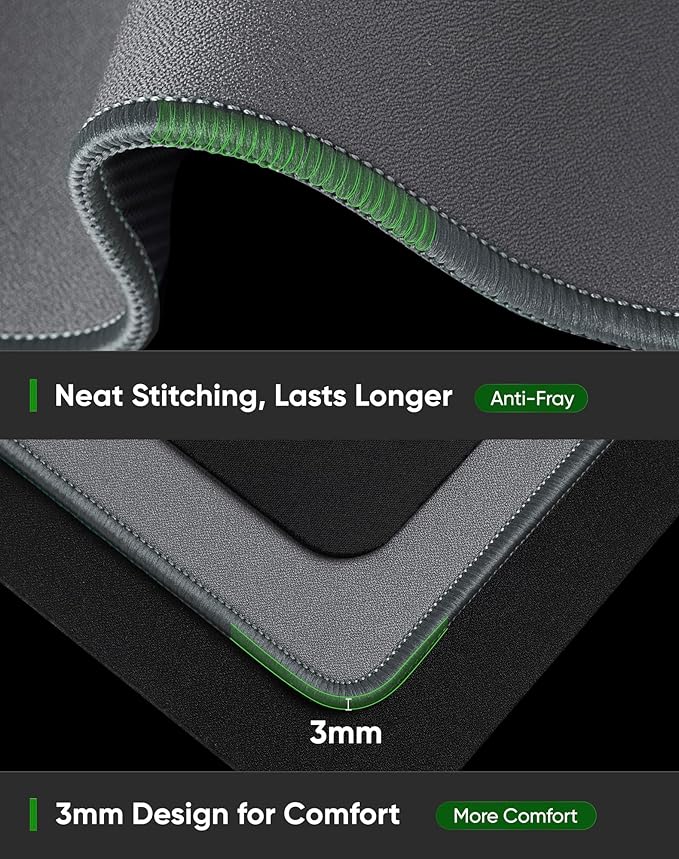 ALOANES Gray Waterproof Desk Mat, Large, with Extended Mouse Mat, Office Desk Protector with Anti-Slip Base, Stitched Edge, Grain Jacquard Surface, Perfect for Gamer, Home, XL,11.81"x27.56"x0.12'