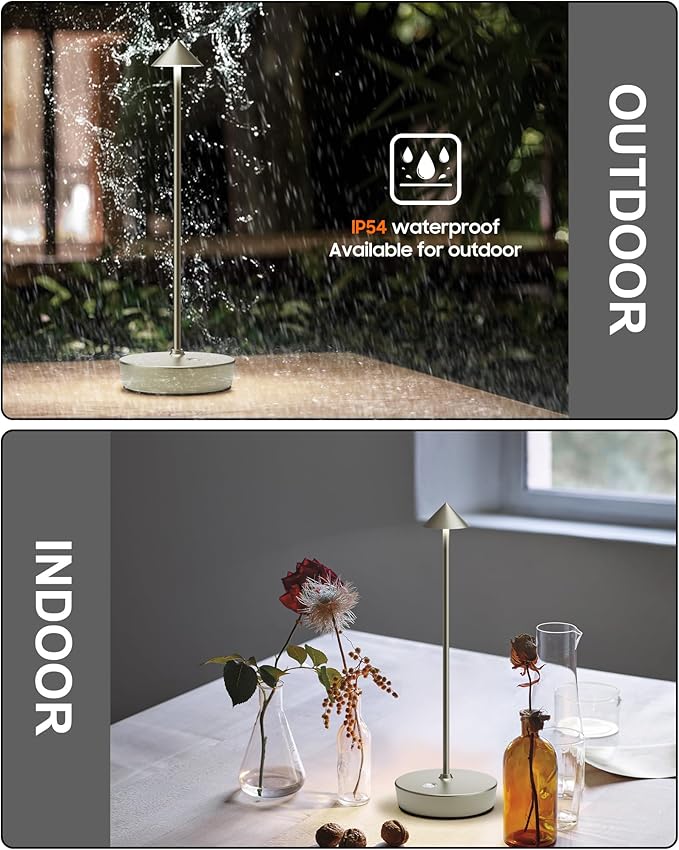 Cordless Table Lamps Rechargeable, 6000mAh Battery Operated LED Desk Lamp Outdoor Waterproof Portable Touch Dimmable Table Night Light for Patio Restaurant Dining Home Silver