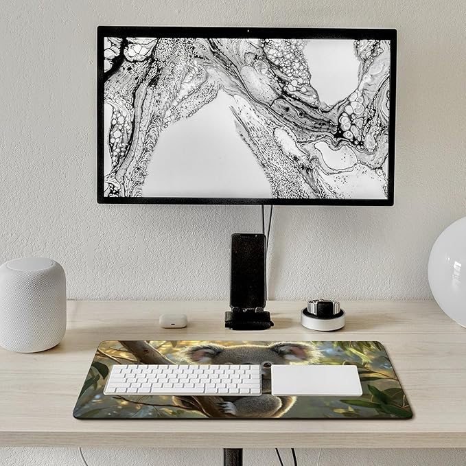 Large Ergonomic Gaming Mouse Pad Baby Koala on Eucalyptus Branch - Adorable Wildlife Theme with Non-Slip Base Water-Resistant Surface and Stitched Edges 40X75cm