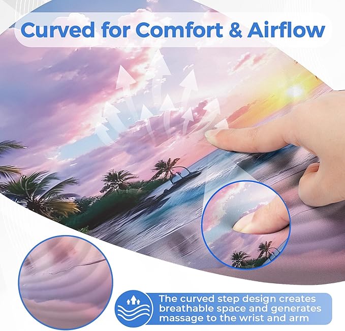 Ergonomic Mouse Pad with Wrist Support, Memory Foam Wrist Rest for Pain Relief & Carpal Tunnel, Non-Slip Base for Office, Computer, PC, Laptop (12x8x1.2inch, Sunset Beach)
