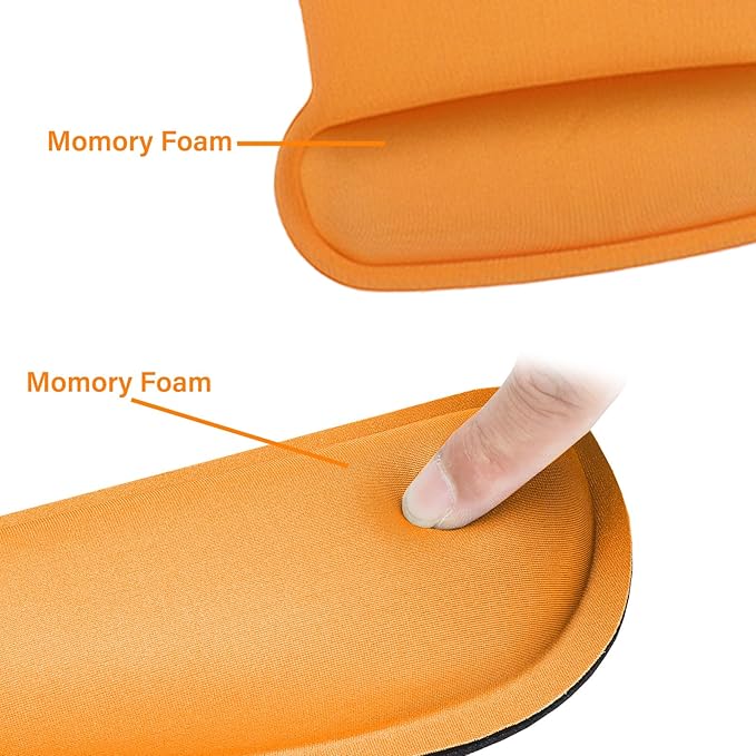 MOSISO Wrist Rest Support for Mouse Pad & Keyboard Set, Ergonomic Mousepad Non-Slip Base Home/Office Easy Typing Cushion with Neoprene Cloth & Raised Memory Foam, Orange