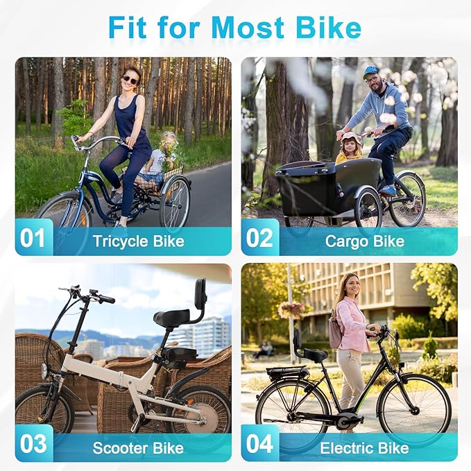 BLUEWIND New Noseless Oversized Bike Seat, Wide Bicycle Saddle Novel Backrest Design for Electric Bike, Universal Fit Exercise Bike or Road Stationary Bike Seat Cushion for Men & Women