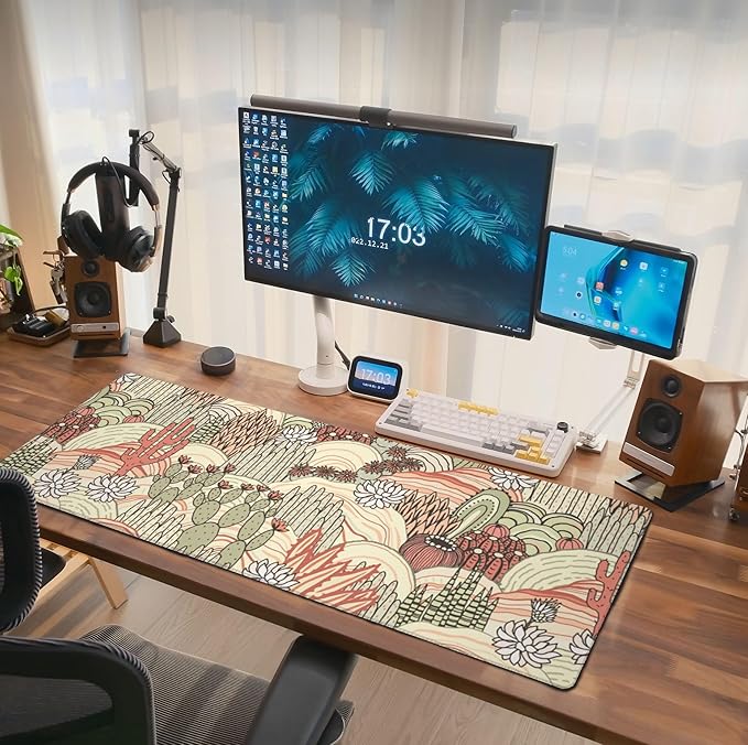 Cactus Succulent Mouse Pad Extended Large Gaming Mousepad XL Big Long Oversized Desk Mat Stitched Edges 31.5 X 11.8 Inch for Home Office