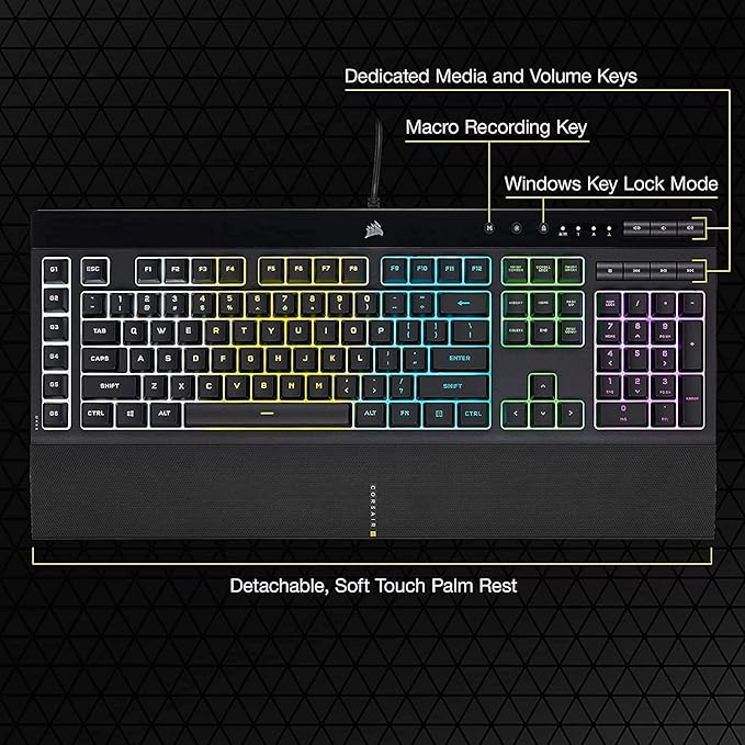 Corsair K55 RGB PRO Membrane Wired Gaming Keyboard – QWERTY US Layout, IP42 Dust and Spill-Resistant – 6 Macro Keys with Elgato Integration – iCUE Compatible – PC, Mac, Xbox – Black