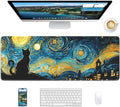 Van Gogh Cat Mouse Pad, 31.5 x 11.8 Large Desk Mat with Stitched Edges & Non-Slip Base, Mousepad for Office, Home, Work