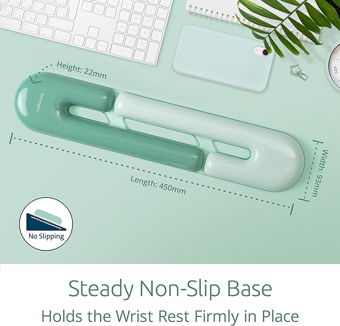Kensington Duo Gel Loop Wrist Rest for Keyboard, Wrist Pad for Full Size Keyboard, Ergonomic Wrist Pad, Non-Skid Computer Pad with Wrist Support, Green K62680WW, 17.7" x 3.7"x 0.9”