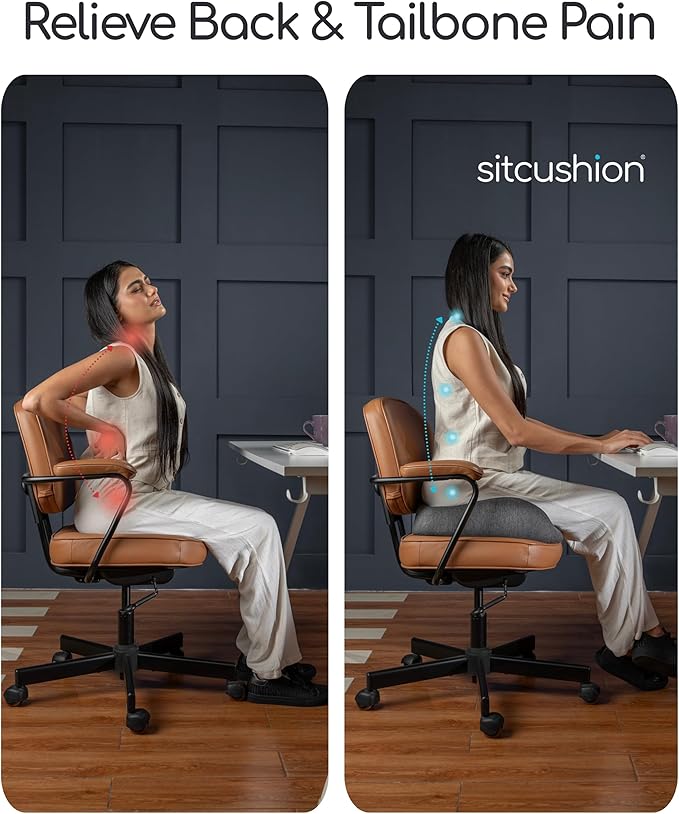 X Large Seat Cushions for Office Chairs, Car & Truck. Gaming Chair Seat Cushion and Sciatica Support Pillow for Back Comfort. Orthopedic Coccyx Cushion for Tailbone Support (Original Black)