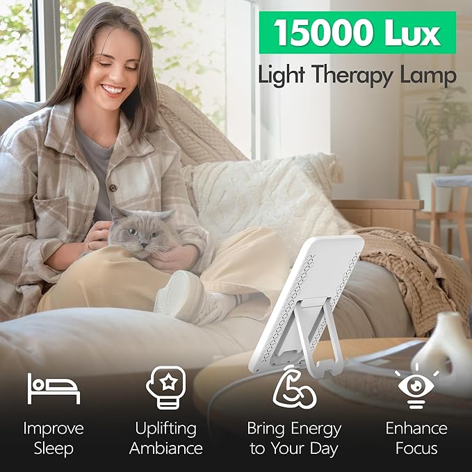 Fitfirst Light Lamp - 10000 Lux Sun Lamp, Gift for Women, 4 Adjustable Brightness Levels, 15-60min Timer Setting, Portable & Foldable Light Box for Home/Office/Travel Use