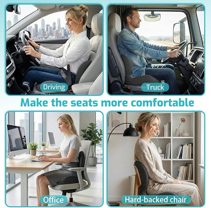 Ergonomic Seat Cushion, Office Chair Cushion with Lumbar Support Pillow, Car Orthopedic Seat Cushions, Designed for Coccyx, Tailbone & Lumbar Ergonomic Support, for Office, Car, Truck, Home, Desk Chair